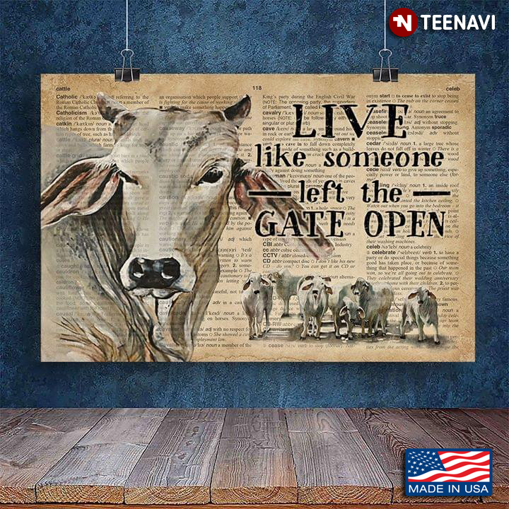 Dictionary Theme White & Brown Cows With Horns Live Like Someone Left The Gate Open