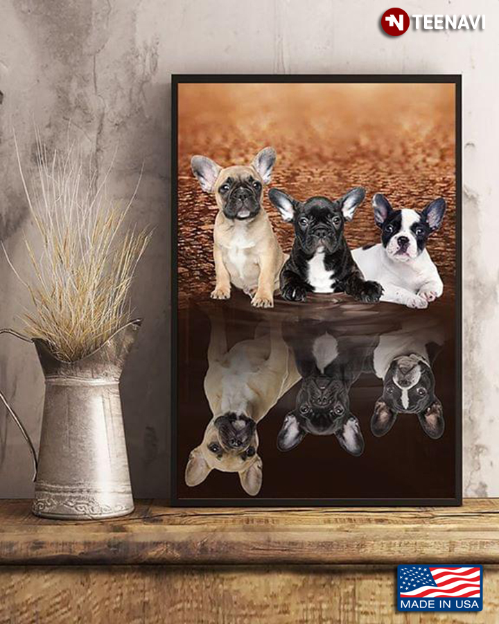 Baby French Bulldogs & Mature French Bulldogs Water Reflection Mirror