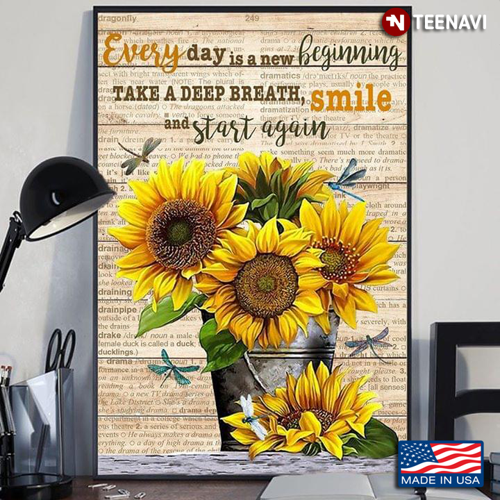 Dictionary Theme Sunflowers & Dragonflies Every Day Is A New Beginning Take A Deep Breath