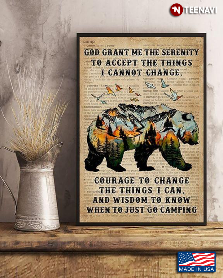 Dictionary Theme Camping Bear & Birds God Grant Me The Serenity To Accept The Things I Cannot Change