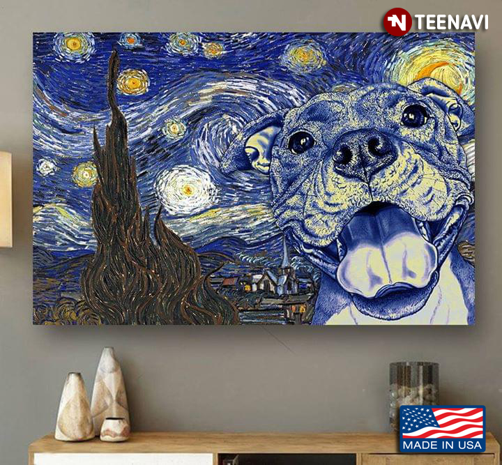 Pitbull In The Starry Night Vincent Van Gogh