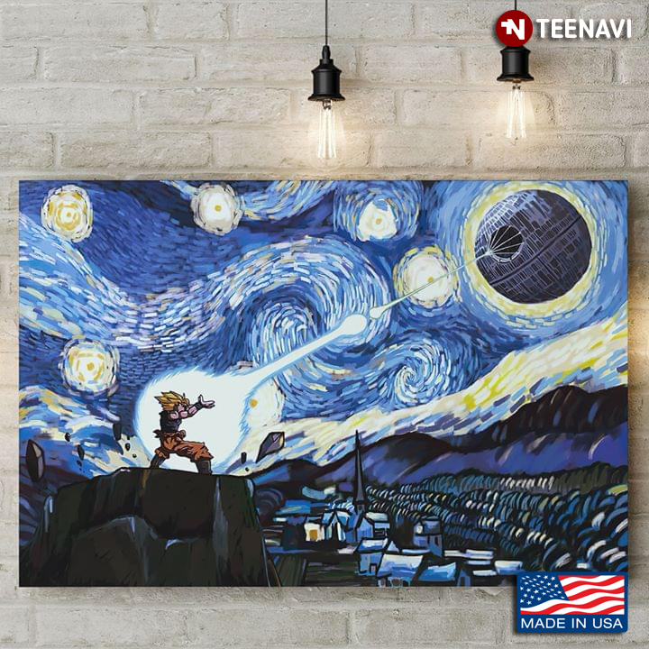 Son Goku And Death Star In The Starry Night Vincent Van Gogh
