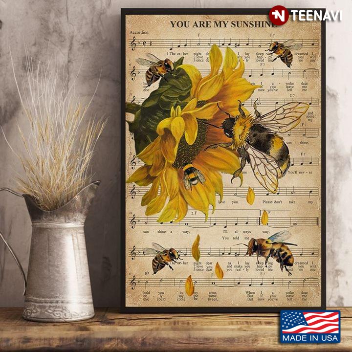 Sheet Music Theme Bees & Sunflowers You Are My Sunshine