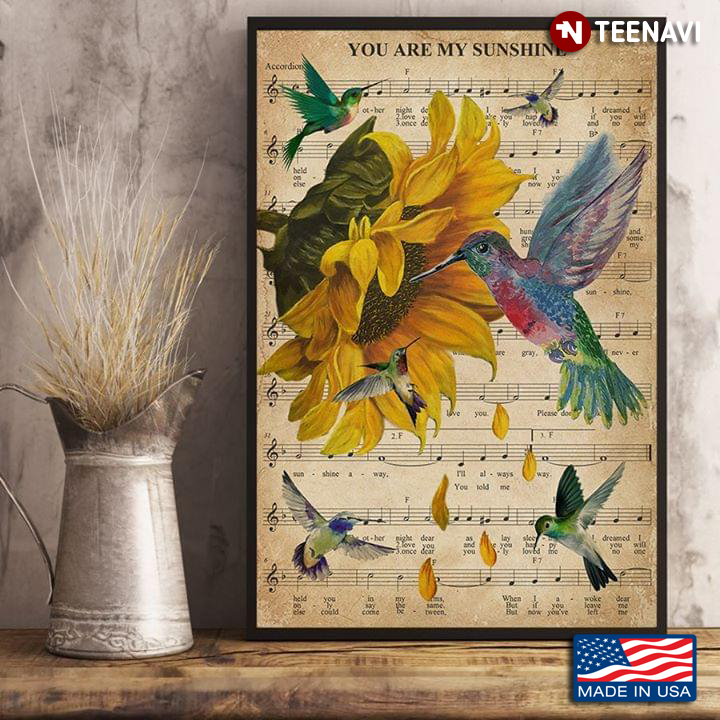 Sheet Music Theme Hummingbirds & Sunflower You Are My Sunshine