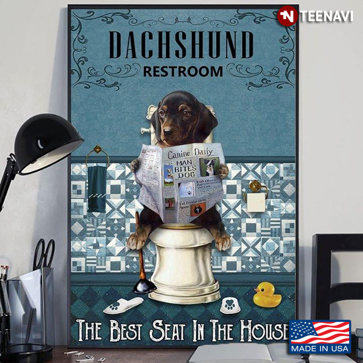 Vintage Dachshund On Toilet Seat Reading Newspaper Canine Daily Dachshund RestroomThe Best Seat In The House