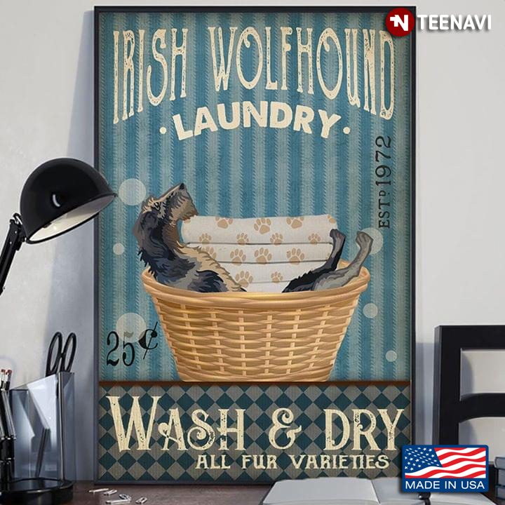 Vintage Irish Wolfhound Laundry Est. 1972 Wash & Dry All Fur Varieties
