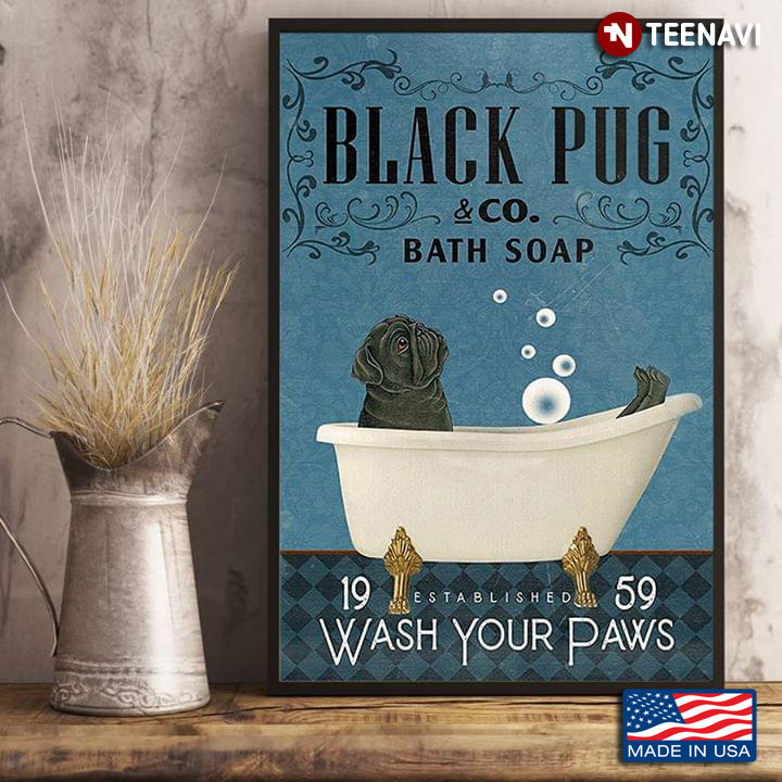 Vintage Black Pug & Co. Bath Soap Established 1959 Wash Your Paws