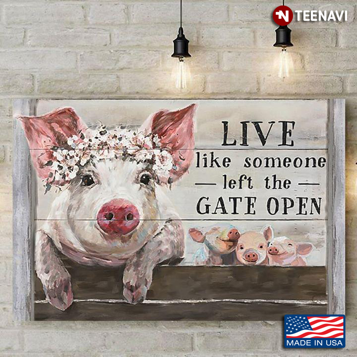 Cute Pig With Floral Wreath Live Like Someone Left The Gate Open