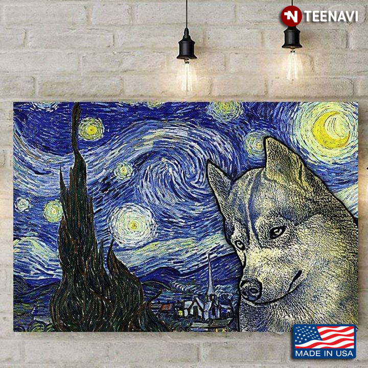 Husky In The Starry Night Vincent Van Gogh