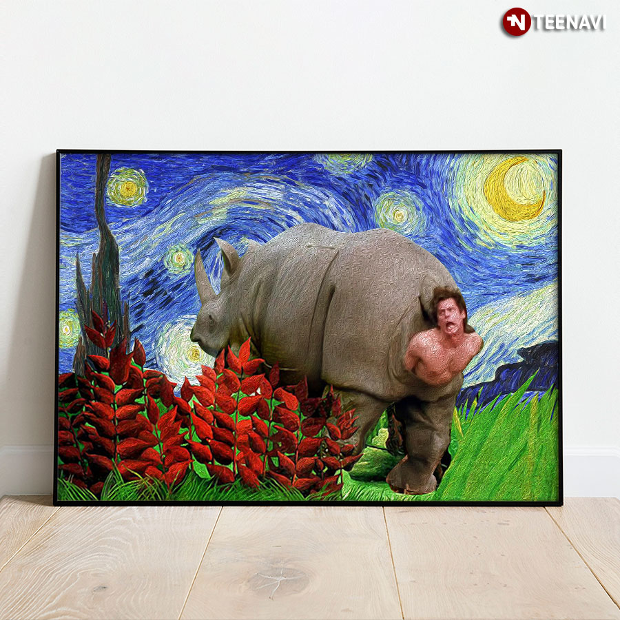 Rhinoceros And Ace Ventura In The Starry Night Vincent Van Gogh