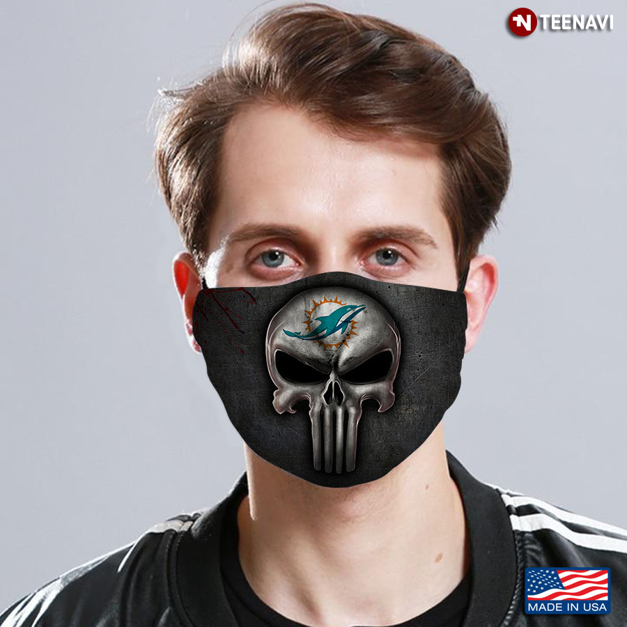 Miami Dolphins Punisher Skull NFL Football Cloth Face Mask - TeeNavi