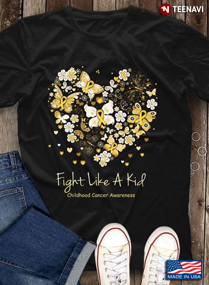 Fight Like A Kid Childhood Cancer Awareness Heart Butterfly