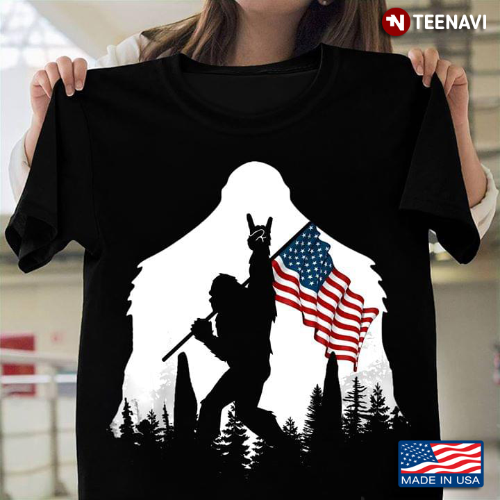 Bigfoot With American Flag Silhouette The 4th Of July