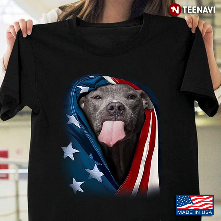 Pit Bull Sticking Out Tongue American Flag The 4th Of July American Independence Day