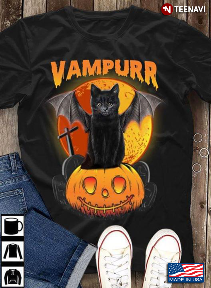 Black Cat On Pumpkin Vampurr Halloween