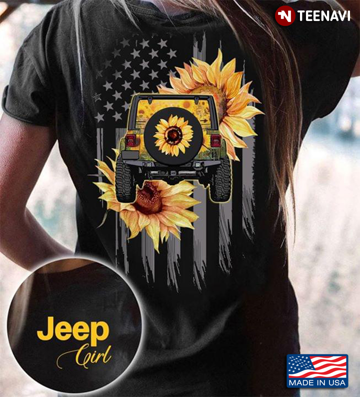 Sunflower Jeep Girl American Flag