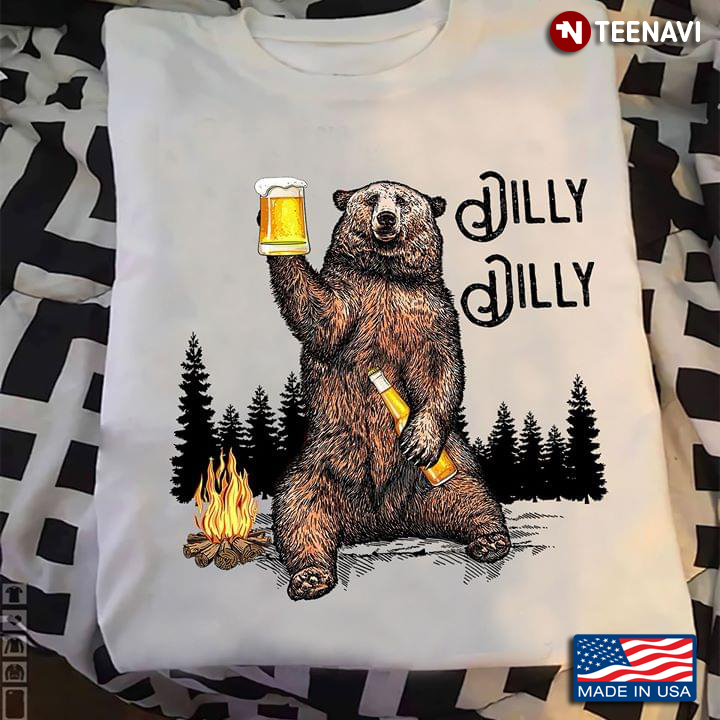 Camping Bear Drinking Beer Dilly Dilly