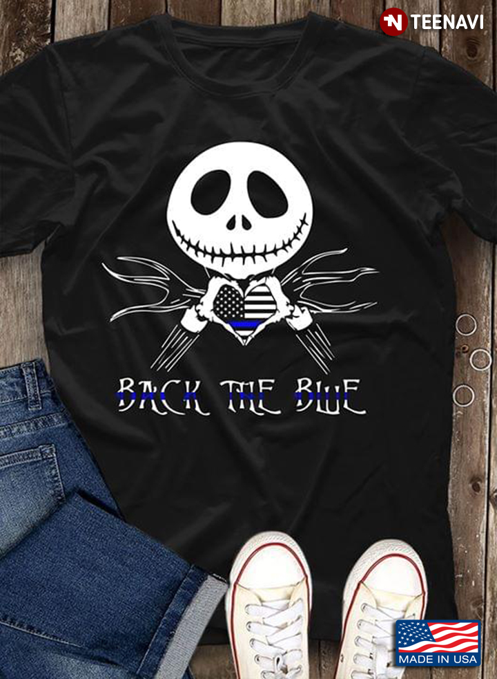 Jack Skellington Back The Blue American Flag T-Shirt