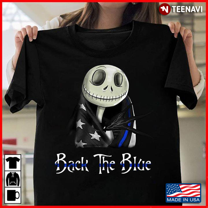Jack Skellington Wearing American Flag Back The Blue The 4th Of July T-Shirt