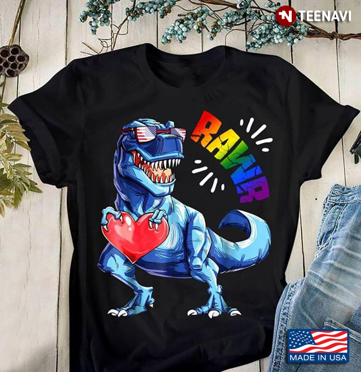 Rawr Dinosaur Wearing American Flag Glasses LGBT