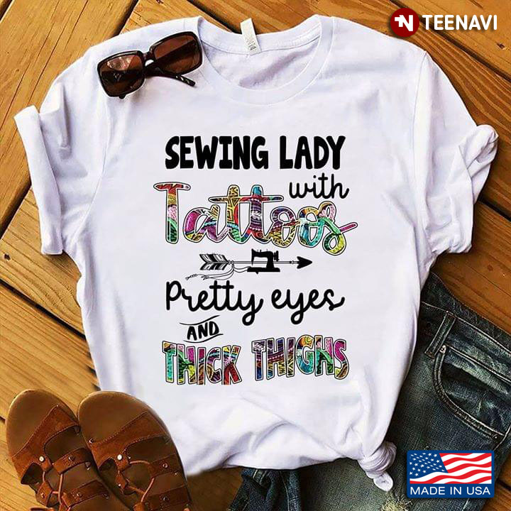 Sewing Machine Sewing Lady With Tattoos Pretty Eyes And Thick Thighs
