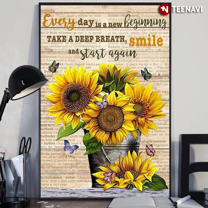 Dictionary Theme Sunflowers & Butterflies Every Day Is A New Beginning Take A Deep Breath