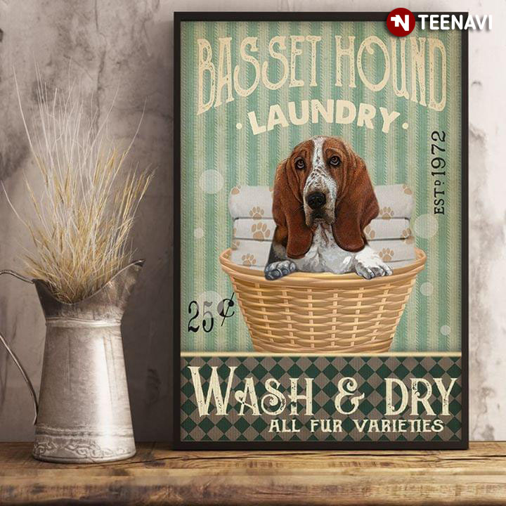 Vintage Basset Hound Laundry Est.1972 Wash & Dry All Fur Varieties