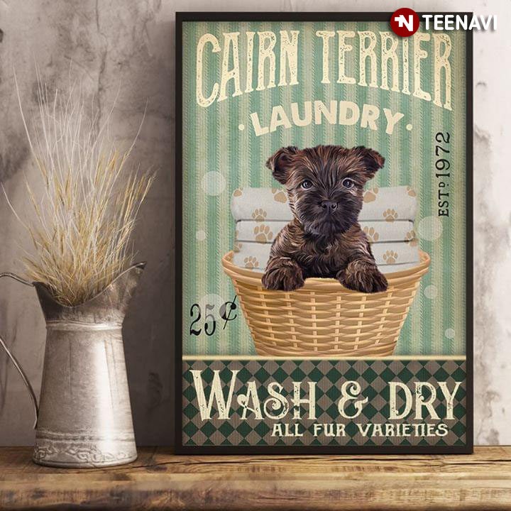 Vintage Cairn Terrier Laundry Est.1972 Wash & Dry All Fur Varieties