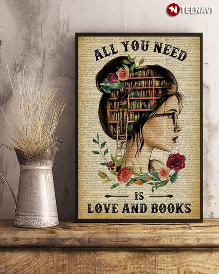Dictionary Theme Floral Girl With Glasses All You Need Is Love And Books