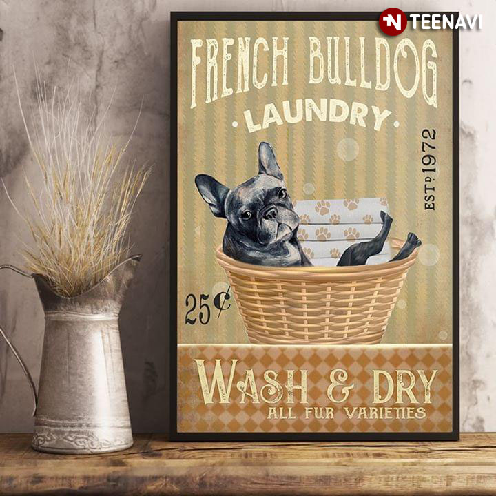 Vintage Black French Bulldog Laundry Est.1972 Wash & Dry All Fur Varieties