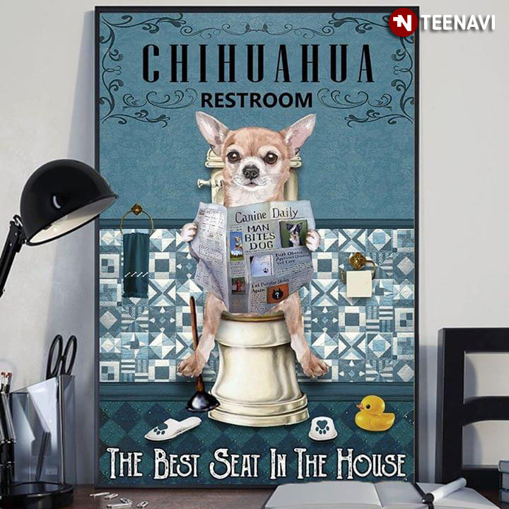 Vintage Chihuahua On Toilet Seat Reading Newspaper Canine Daily Chihuahua RestroomThe Best Seat In The House