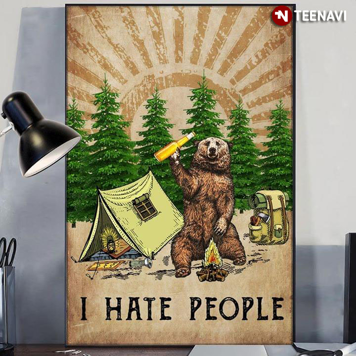 Vintage Camping Bear I Hate People