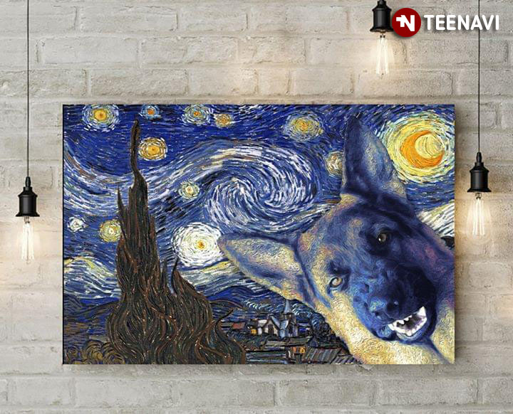 New Version German Shepherd In The Starry Night Vincent Van Gogh