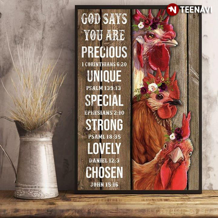 Roosters With Floral Crowns God Says You Are Precious Unique Special Strong Lovely Chosen