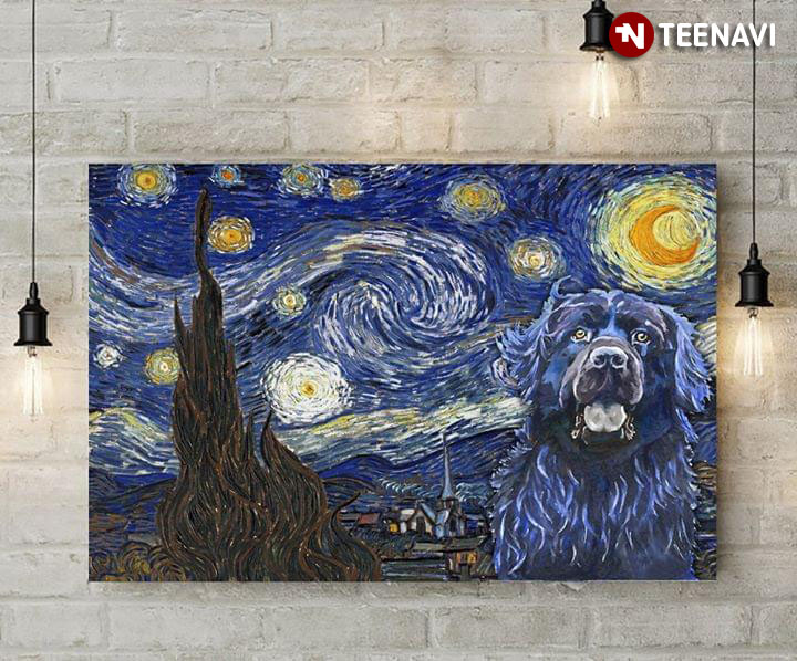 Golden Retriever Showing His Tongue In The Starry Night Vincent Van Gogh