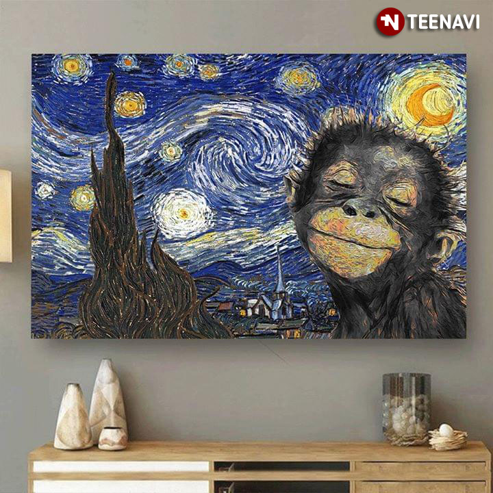 Adorable Baby Monkey In The Starry Night Vincent Van Gogh