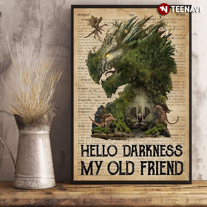 Vintage Dictionary Theme Dragons In Nature Hello Darkness My Old Friend