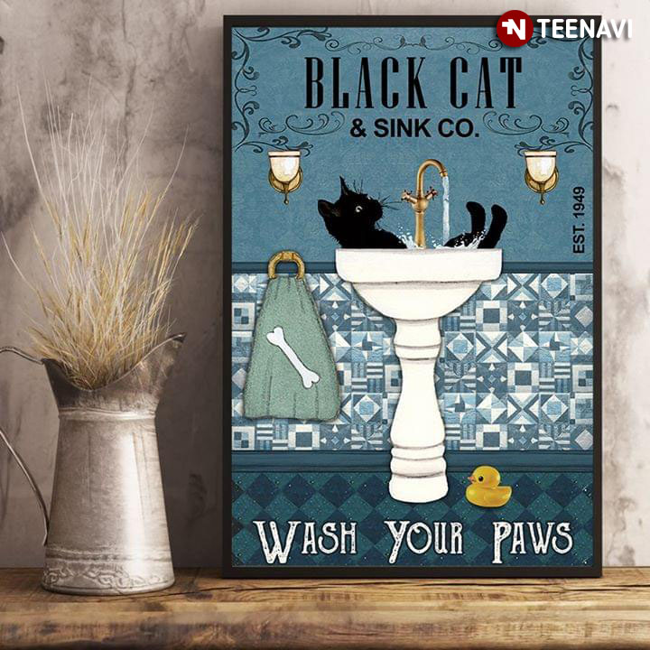 Vintage Little Duck & Black Cat & Sink Co. Est.1949 Wash Your Paws