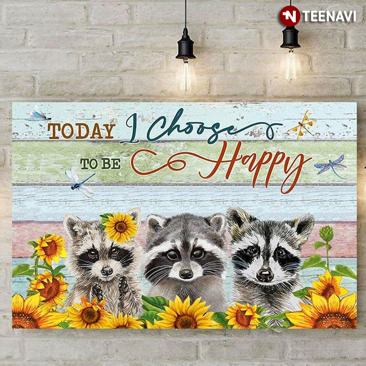 Cute Raccoons With Sunflowers And Dragonflies Today I Choose To Be Happy