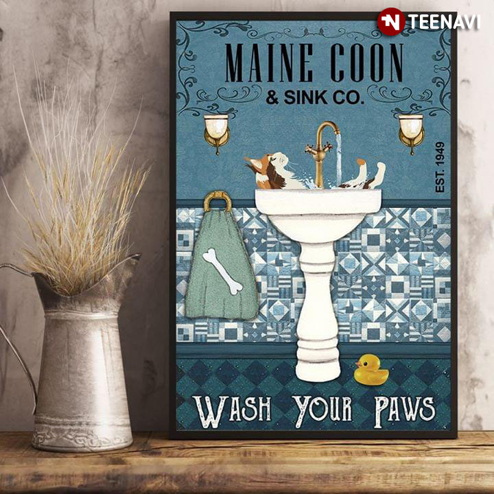 Vintage Little Duck & Maine Coon & Sink Co. Est.1949 Wash Your Paws