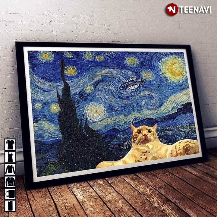 Cat And UFO In The Starry Night Vincent Van Gogh