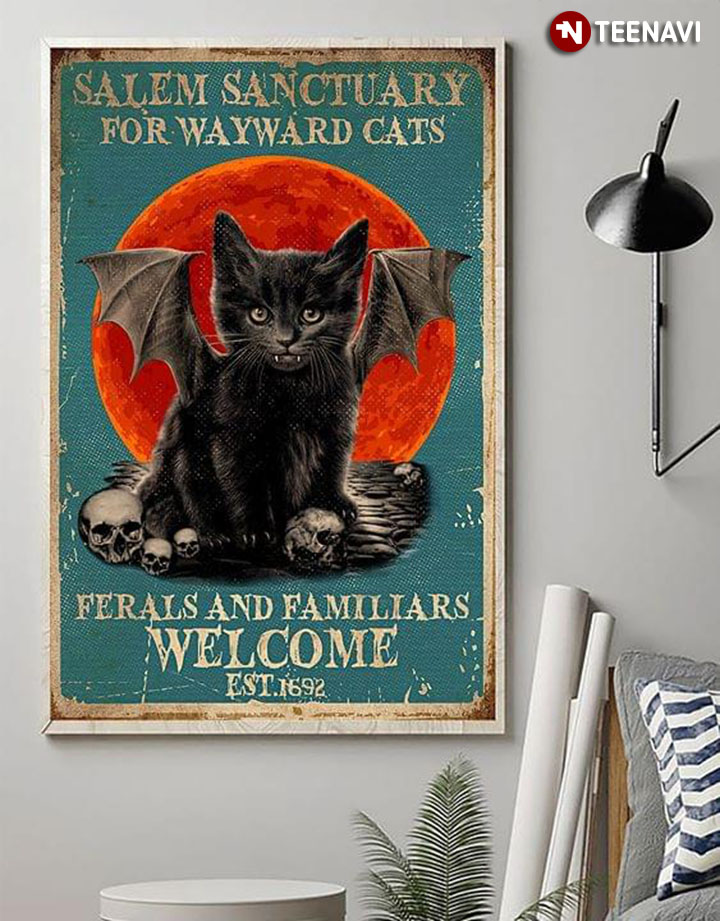 Vintage Bat Salem Sanctuary For Wayward Cats Ferals And Familiars Welcome Est.1692