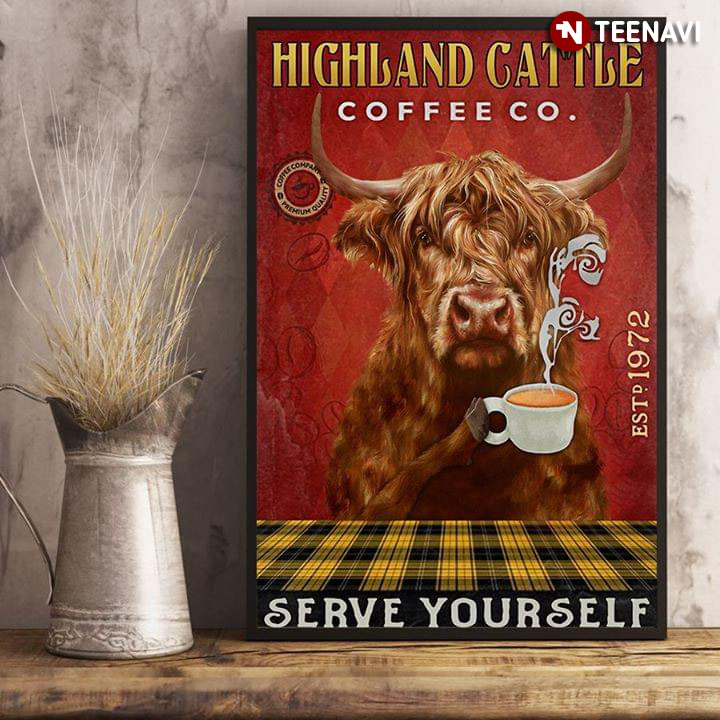 Funny Highland Cattle Coffee Co. Est.1972 Serve Yourself