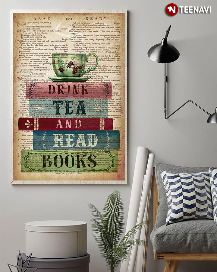 Vintage Dictionary Theme Drink Tea And Read Books