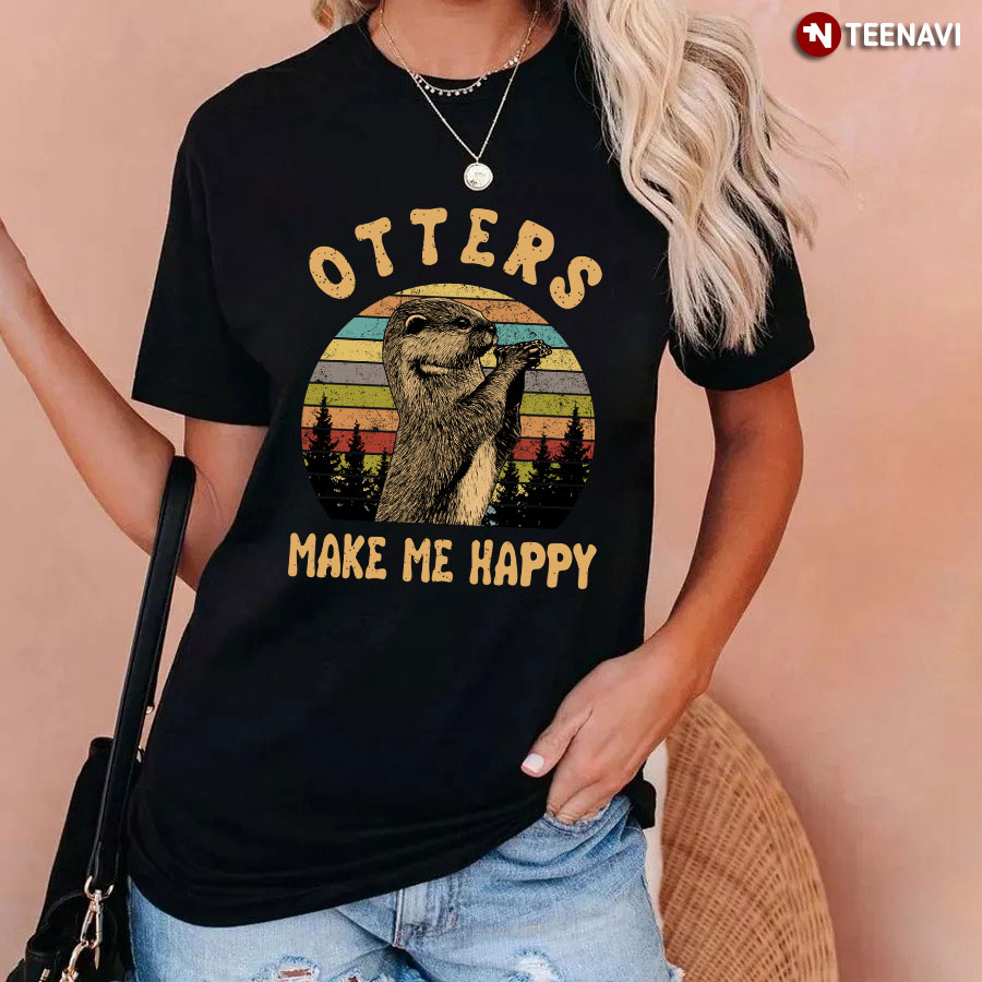 Plant Otters Make Me Happy Vintage Colorful T-Shirt