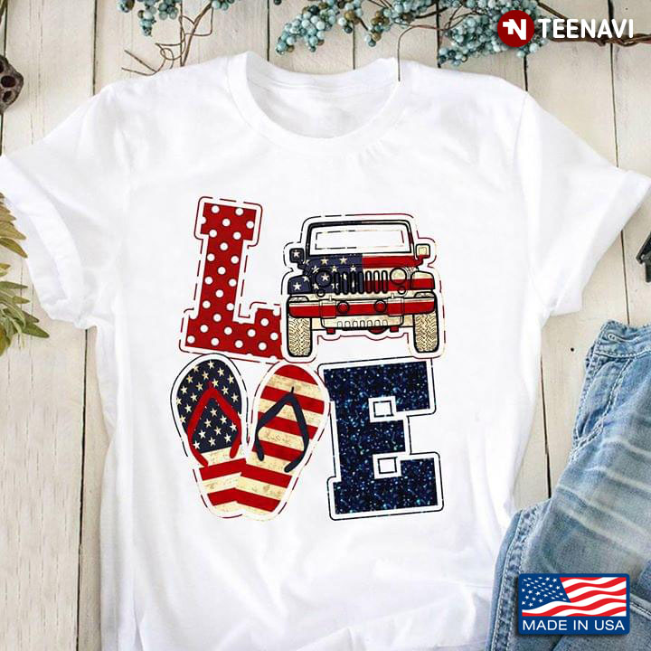 Love Jeep Flip Flops American Flag