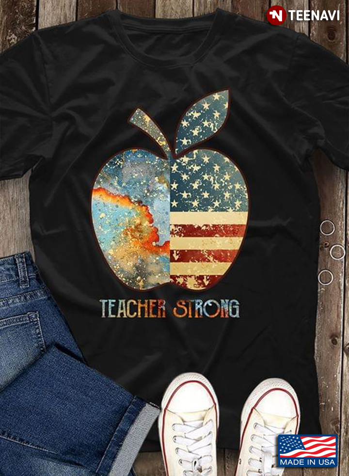 Teacher Strong Apple American Flag