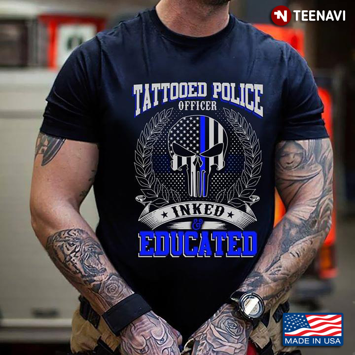Tattooed Police Officer Inked Educated Skull American Flag
