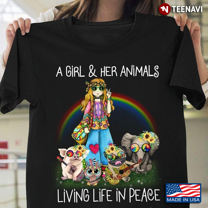 Peace Sign Hippie Girl A Girl & Her Animals Living Life In Peace