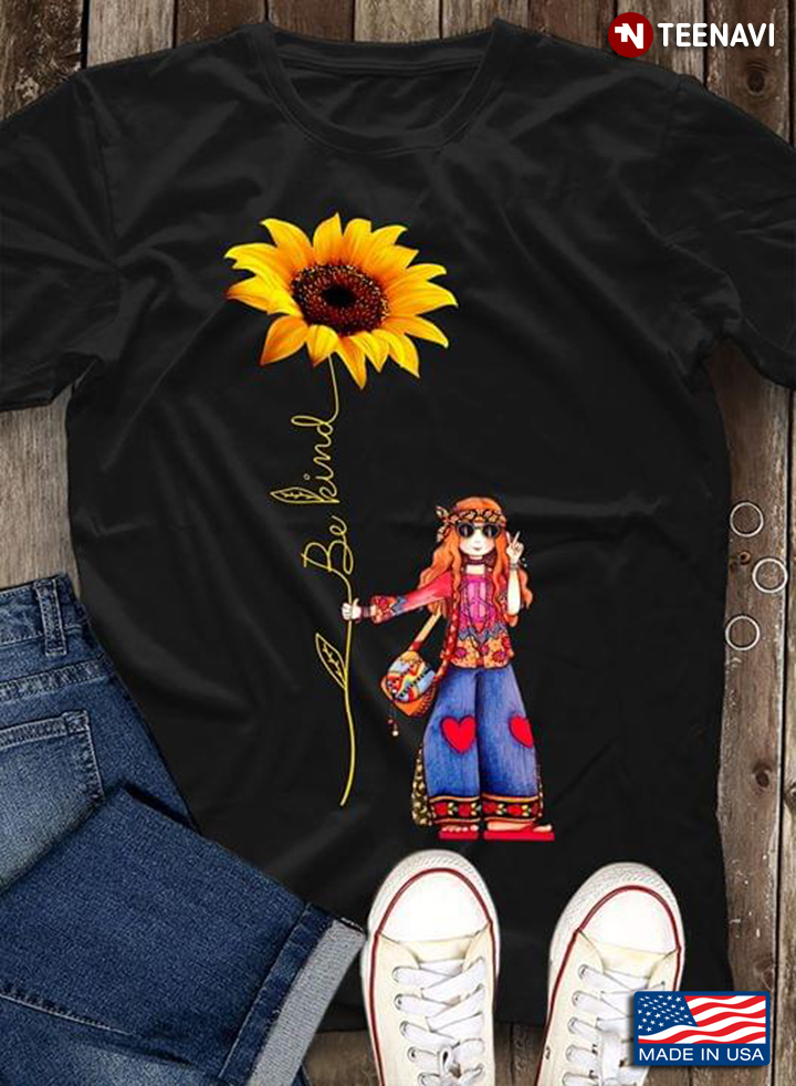 Be Kind Hippie Girl With Sunflower